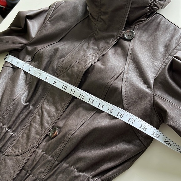 NWOT Danier Brown Leather Jacket Moto 80s Y2K High Collar Cinched Waist - Picture 10 of 17